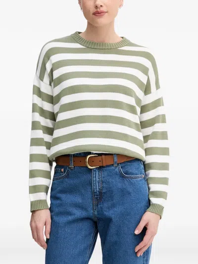 Benetton Striped Crew-neck Sweater In Green