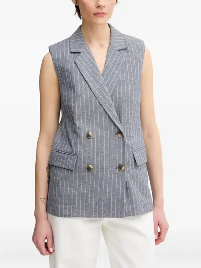 Benetton Striped Double-breasted Waitcoast In Gray
