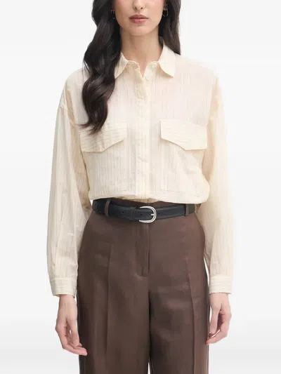 Benetton Striped Flap-pocket Shirt In Neutral