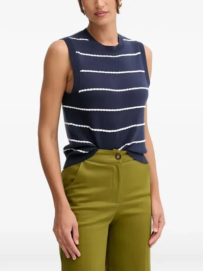 Benetton Striped Knitted Sleeveless Top In Blue