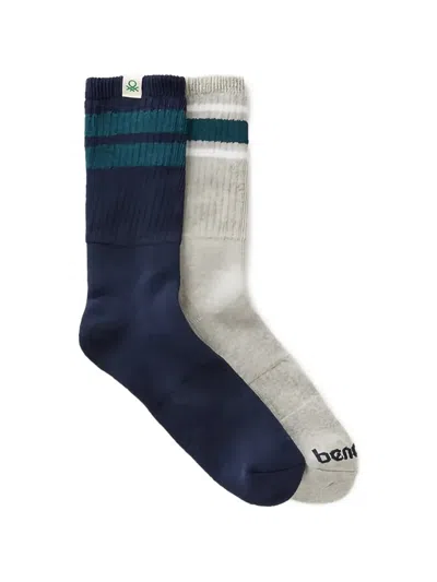 Benetton Striped Knitted Socks (pack Of Two) In Blue