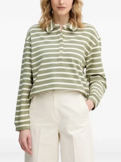 Benetton Striped Long-sleeve Polo Shirt In Green
