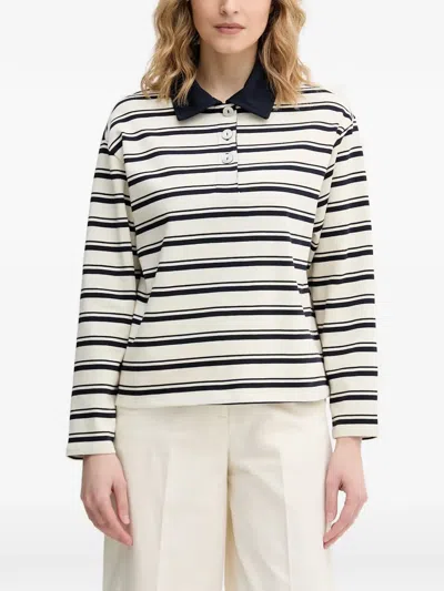 Benetton Striped Long-sleeved Polo Shirt In Neutral