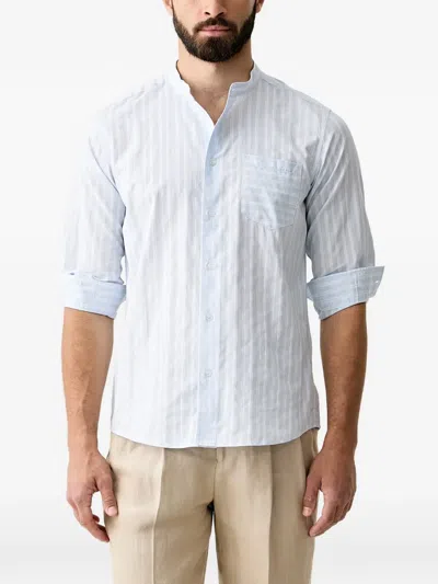 Benetton Striped Mandarin-collar Shirt In Blue