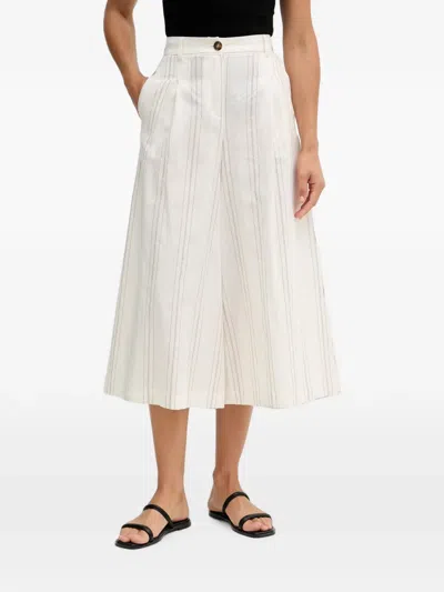 Benetton Striped Pleated Trousers In White
