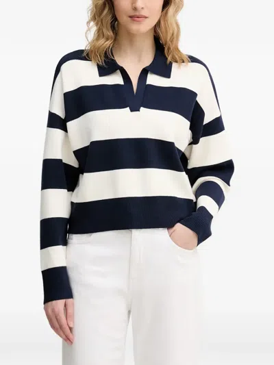 Benetton Striped Polo-collar Sweater In Blue