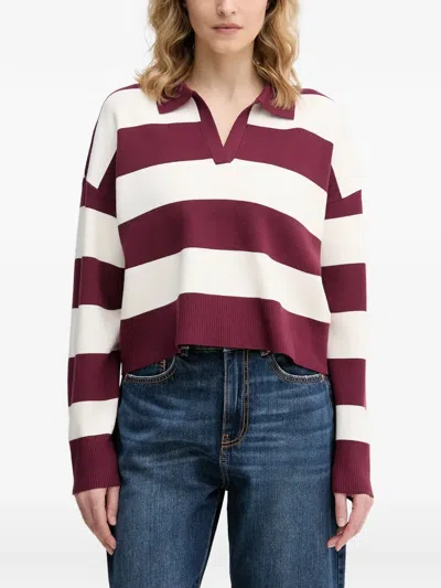 Benetton Striped Polo-collar Sweater In Red