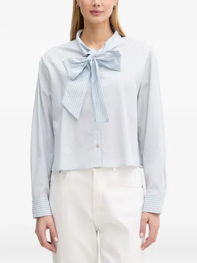 Benetton Striped Pussy-bow Blouse In Blue