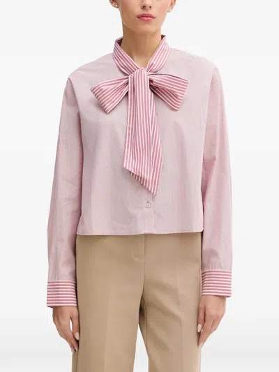 Benetton Striped Pussy-bow Shirt In Pink