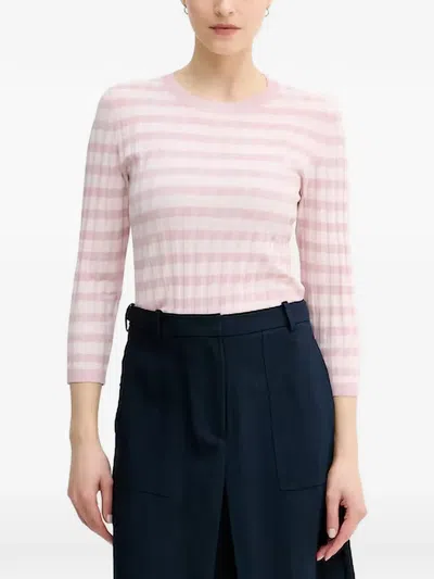 Benetton Striped Ribbed-knit Sweater In Pink