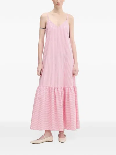 Benetton Striped Ruffled Maxi Dress In Pink