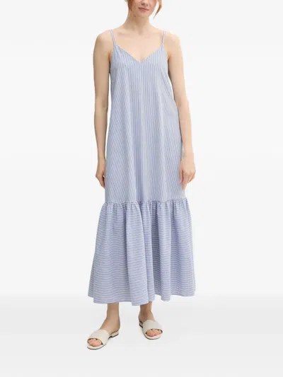 Benetton Striped Ruffled-hem Dress In Blue