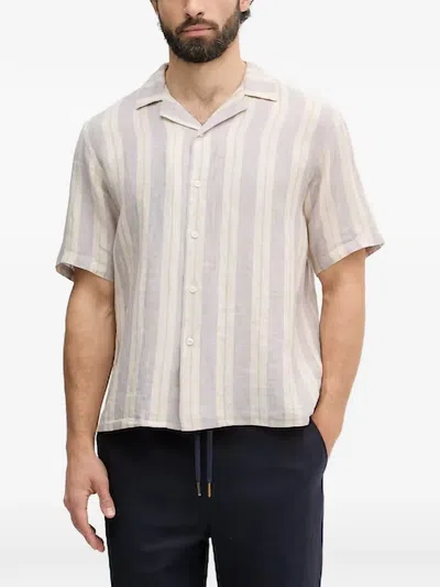 Benetton Striped Short-sleeve Shirt In Neutral