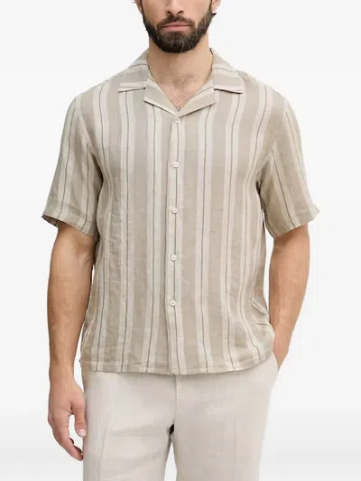 Benetton Striped Short-sleeve Shirt In Neutral