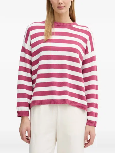 Benetton Striped Side-slit Sweater In Pink