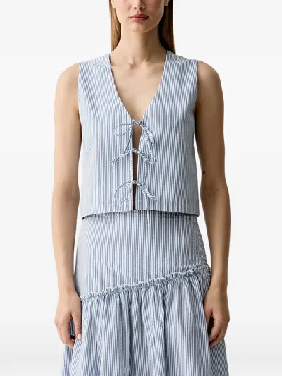 Benetton Striped Tie-fastening Sleeveless Blouse In Black