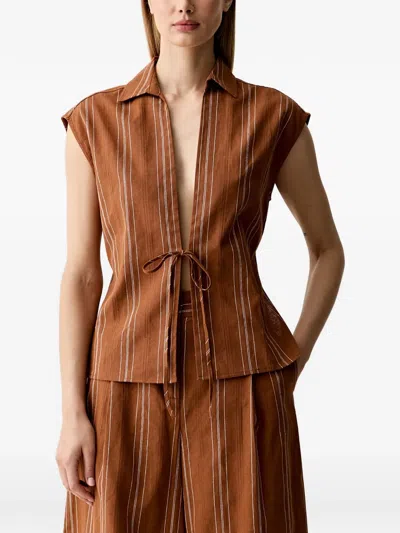 Benetton Striped Tie-fastening Top In Brown