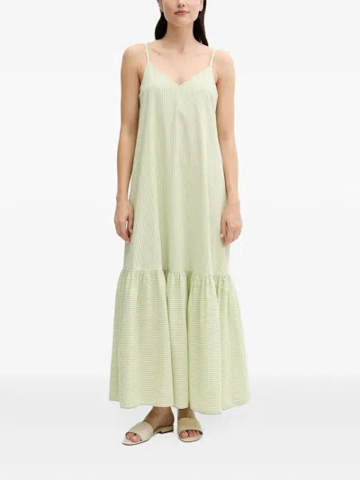Benetton Striped Tiered Maxi Dress In Green