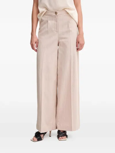 Benetton Striped Trousers In Gold