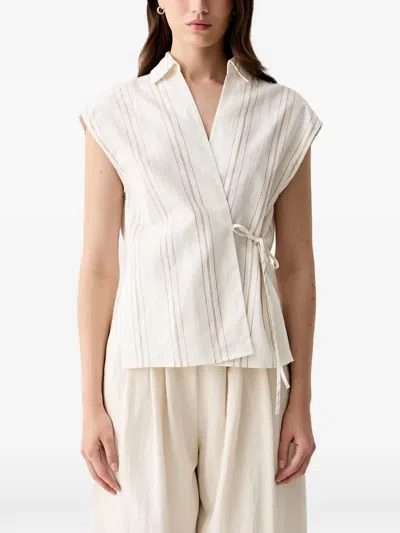 Benetton Striped Wrap-style Blouse In White