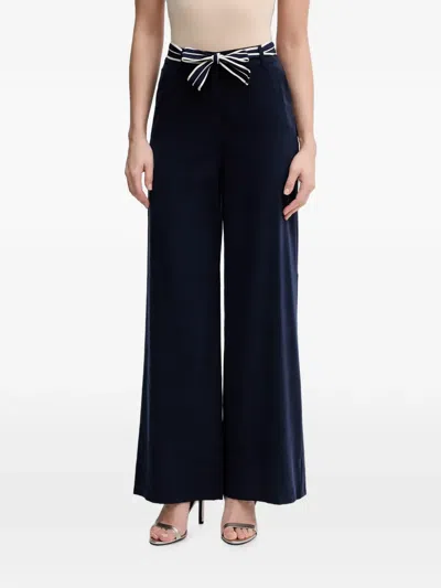 Benetton Striped-belt Wide-leg Trousers In Blue