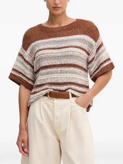 Benetton Striped-pattern Knit-construction Sweater In Brown