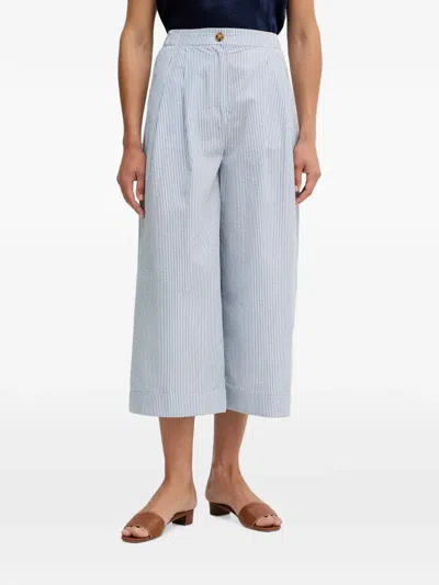 Benetton Striped-pattern Wide-leg Cropped Trousers In Blue