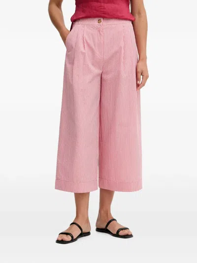 Benetton Striped-pattern Wide-leg Cropped Trousers In Pink