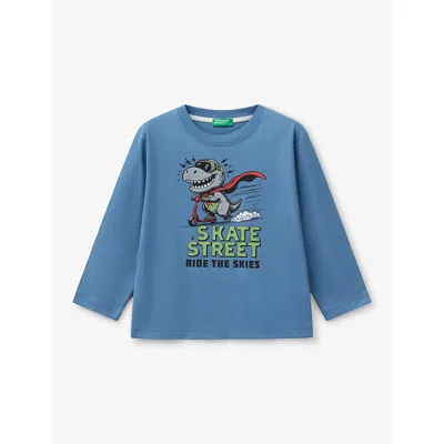Benetton Kids' Sugar Paper Graphic-print Long-sleeve Cotton Top 18 Month In Blue