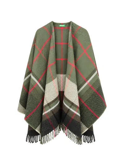 Benetton Tartan-check Fringed Cape In Multi
