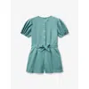 Benetton Puff-sleeve Linen-blend Jumpsuit 6-14 Years Teal Green