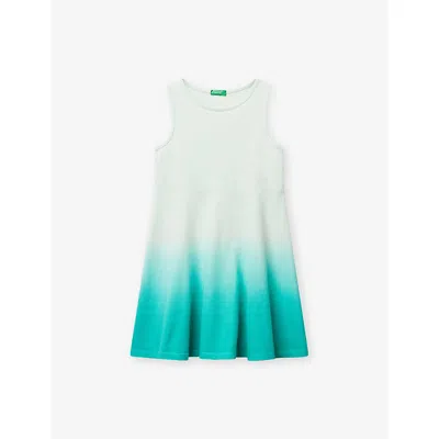 Benetton Kids' Teal Green Sleeveless Dip-dyed Cotton-jersey Dress 6-14 In Multi