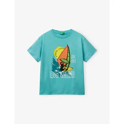 Benetton Kids' Teal Green Surfer-print Cotton-jersey T-shirt 6-14
