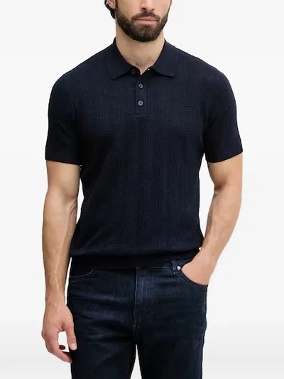 Benetton Textured-knit Polo Shirt In Blue