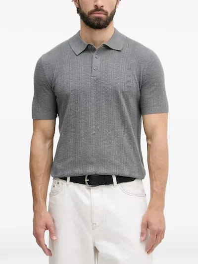 Benetton Textured-knit Polo Shirt In Gray