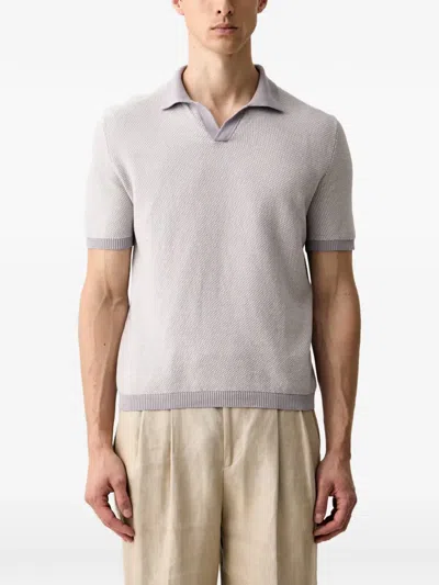 Benetton Textured-knit Short-sleeved Polo-collar T-shirt In Gray