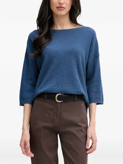 Benetton Textured-knit Three-quarter Sleeve Sweater In Blue
