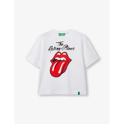 BENETTON THE ROLLING STONES GRAPHIC-PRINT COTTON-JERSEY T-SHIRT 6-14 YEARS MAT GREY