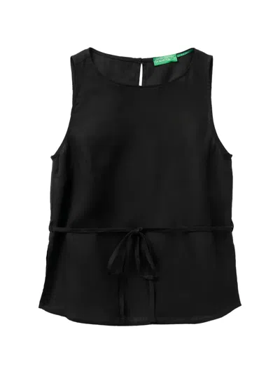 Benetton Tie-waist Sleeveless Blouse In Black