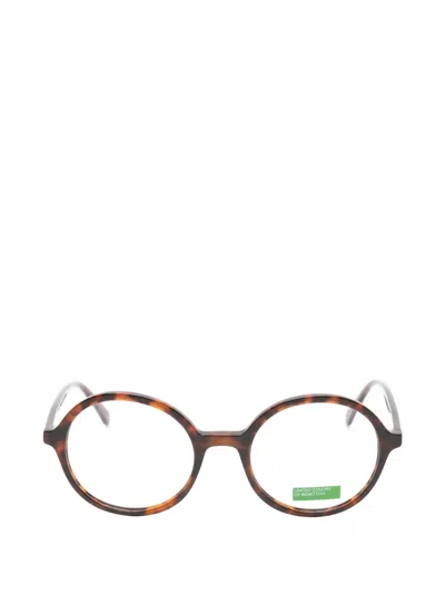 Benetton Tortoiseshell-effect Round-frame Glasses In Brown