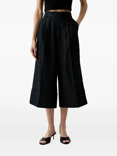 Benetton Turn-up Cropped Wide-leg Jeans In Black