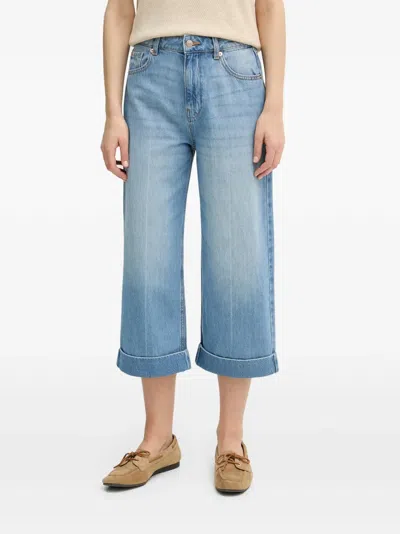 Benetton Turn-up Wide-leg Jeans In Blue