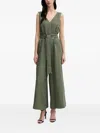 Benetton V-neck Belted Jumpsuit In Green