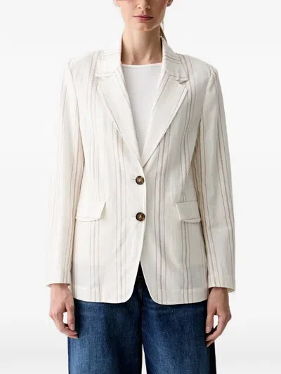 Benetton Vertical-stripe Blazer In White
