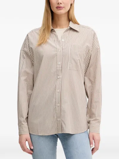 Benetton Vertical-stripe Chest-pocket Shirt In Neutral