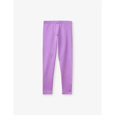 Benetton Kids' Brand-embroidered Stretch-cotton Leggings 6 In Purple