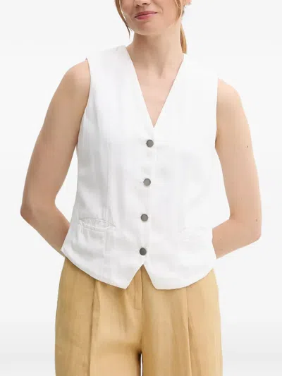 Benetton V-neck Button-up Waistcoat In White