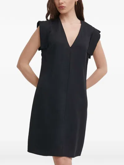 Benetton V-neck Cap-sleeve Mini Dress In Black