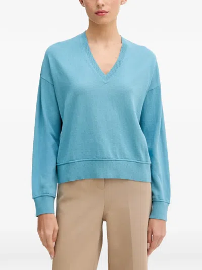 Benetton V-neck Drop-shoulder Sweater In Blue