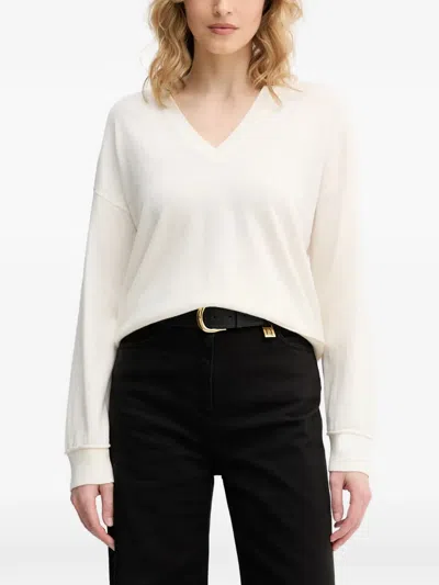 Benetton V-neck Drop-shoulder Sweater In White
